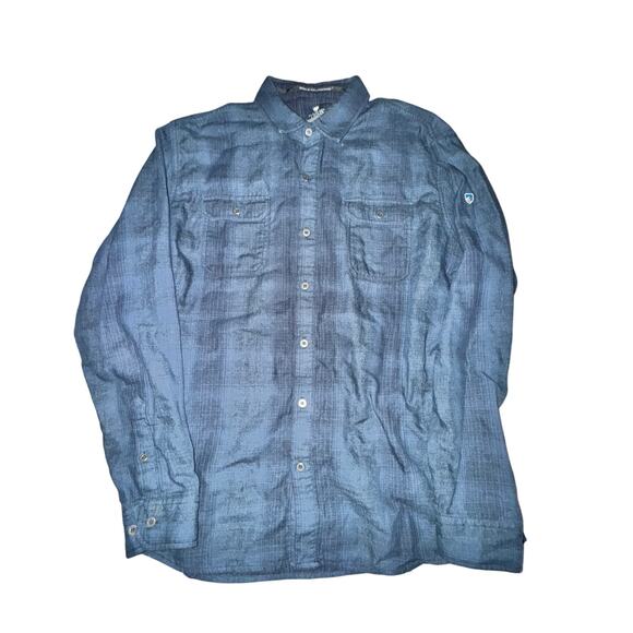 Kuhl Shattered Shirt Men's Size L Blue Plaid Button Front Pockets Collared - Picture 1 of 6